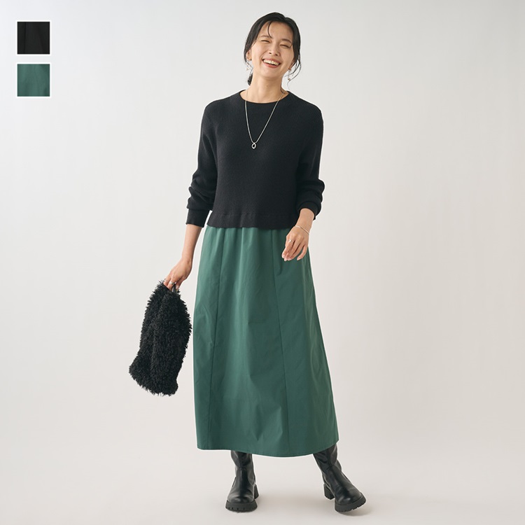 リブニットドッキングワンピース