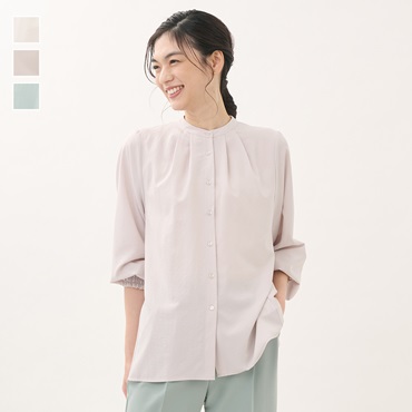 【すごナノ撥水】バンドカラーフレアシャツ