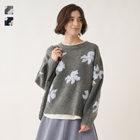 フラワージャカードニットトップス