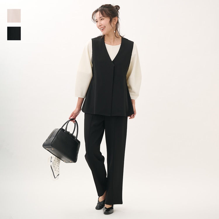 【すごナノ撥水】ジョーゼットポンチペプラムジレ