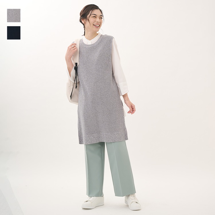 リネンタッチロングニットベスト