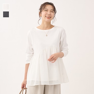 レース切替えチュニックカットソー