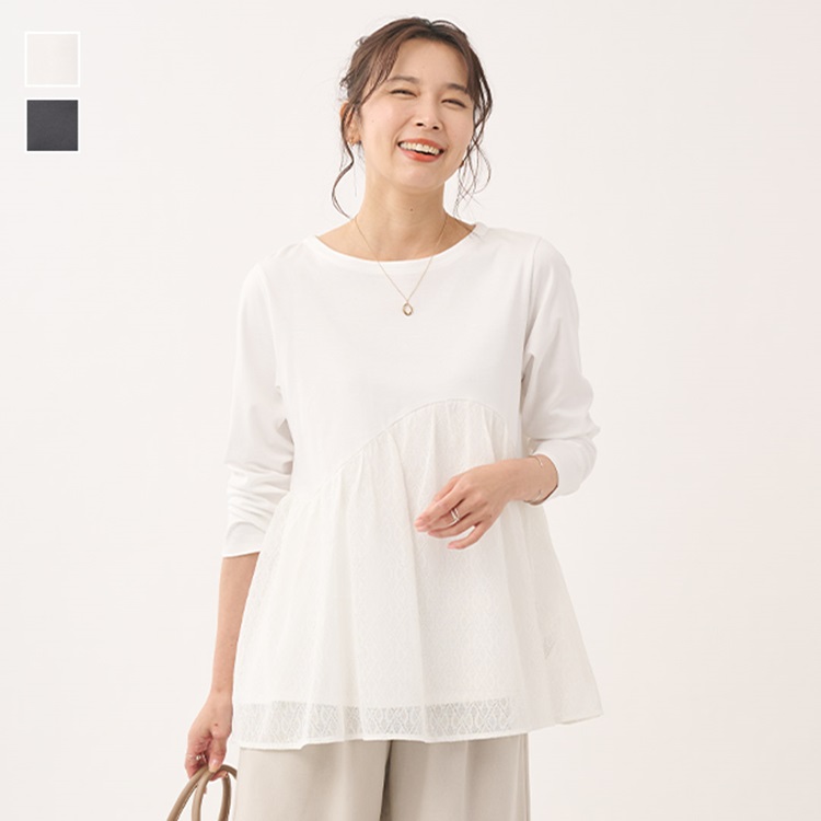 レース切替えチュニックカットソー