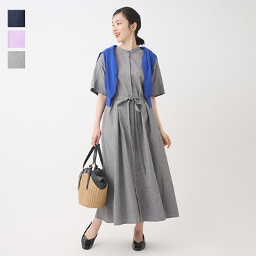 リネン混5分袖シャツワンピース