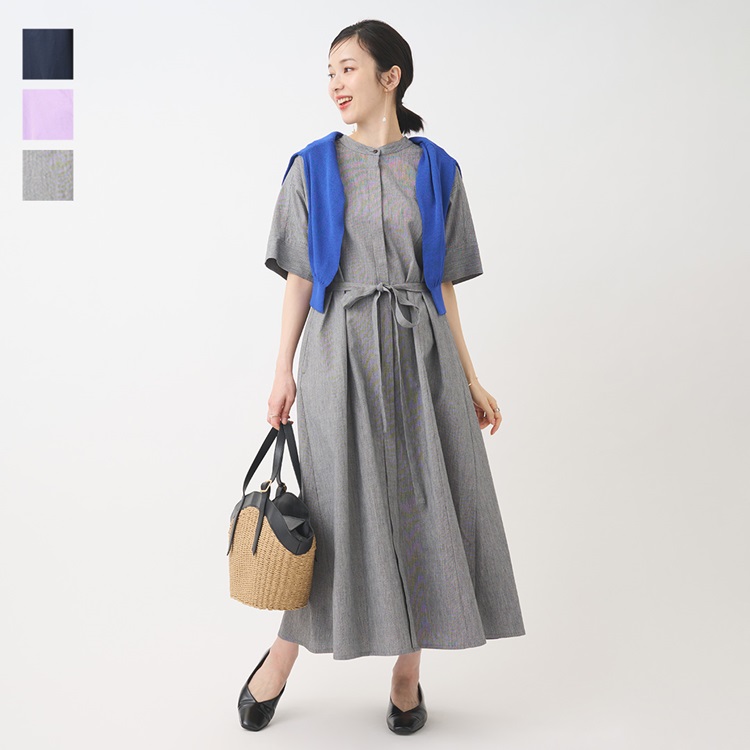 リネン混5分袖シャツワンピース