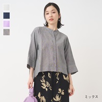 リネン混コクーン7分袖シャツ