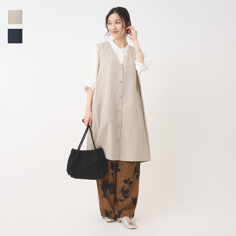 Vネックロングジレ