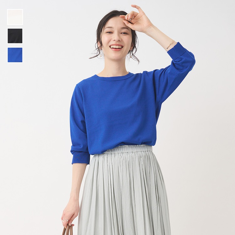 コットン混7分袖ニットトップス