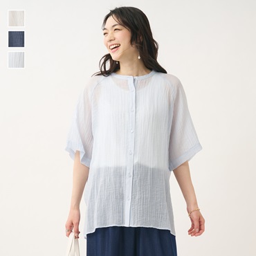 バックタック5分袖シャツ