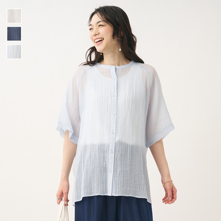バックタック5分袖シャツ