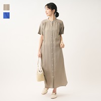 麻混ギャザーシャツワンピース