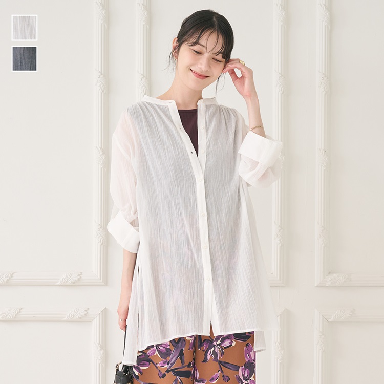 コットン楊柳ロングシャツ