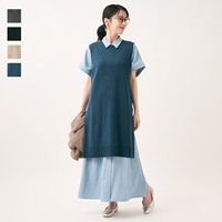 ウール混クルーネックロングニットベスト