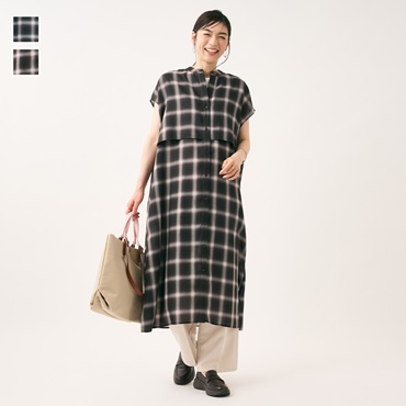 シアーチェックレイヤードワンピース