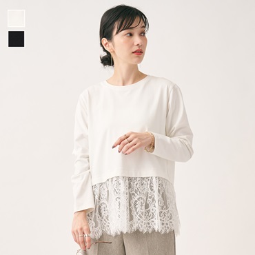 レースドッキング長袖Tシャツ
