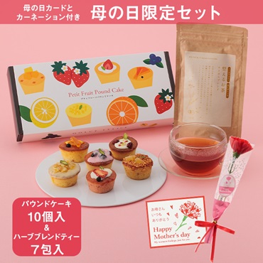 【WEB限定】プティフルーツパウンドケーキ10個入と整えるお茶のセット(ルイボスブレンド)