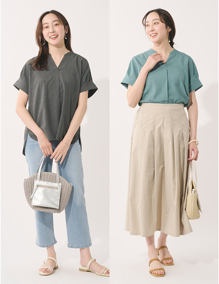 【すごナノ撥水】リネンライクスキッパーブラウス¥4,490 (税込 ¥4,939)