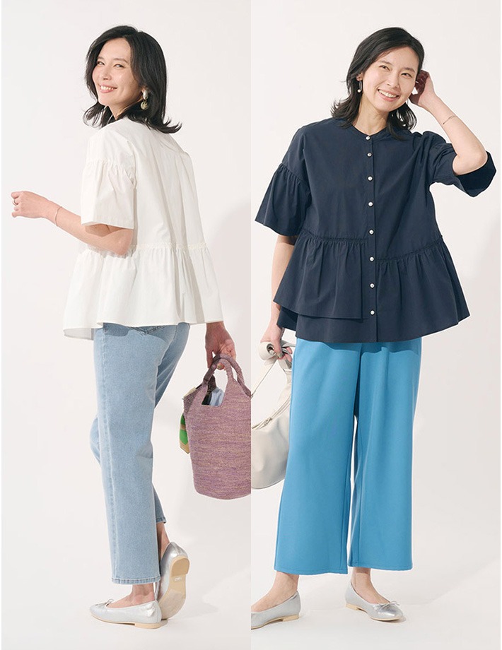 【すごナノ撥水】アシメペプラムシャツ￥5,490(税込￥6,039)