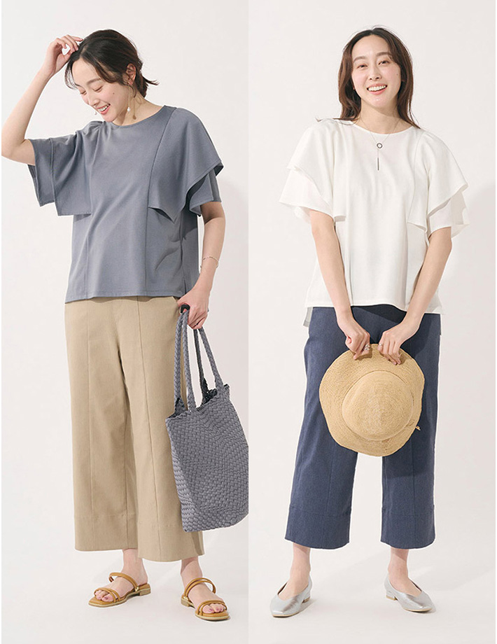 【すごナノ撥水】ラッフルスリーブＴシャツ￥3,990(税込￥4,389)