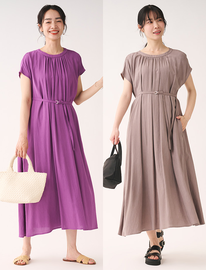 ソフトリネンライクギャザーワンピース￥6,990（税込￥7,689）
