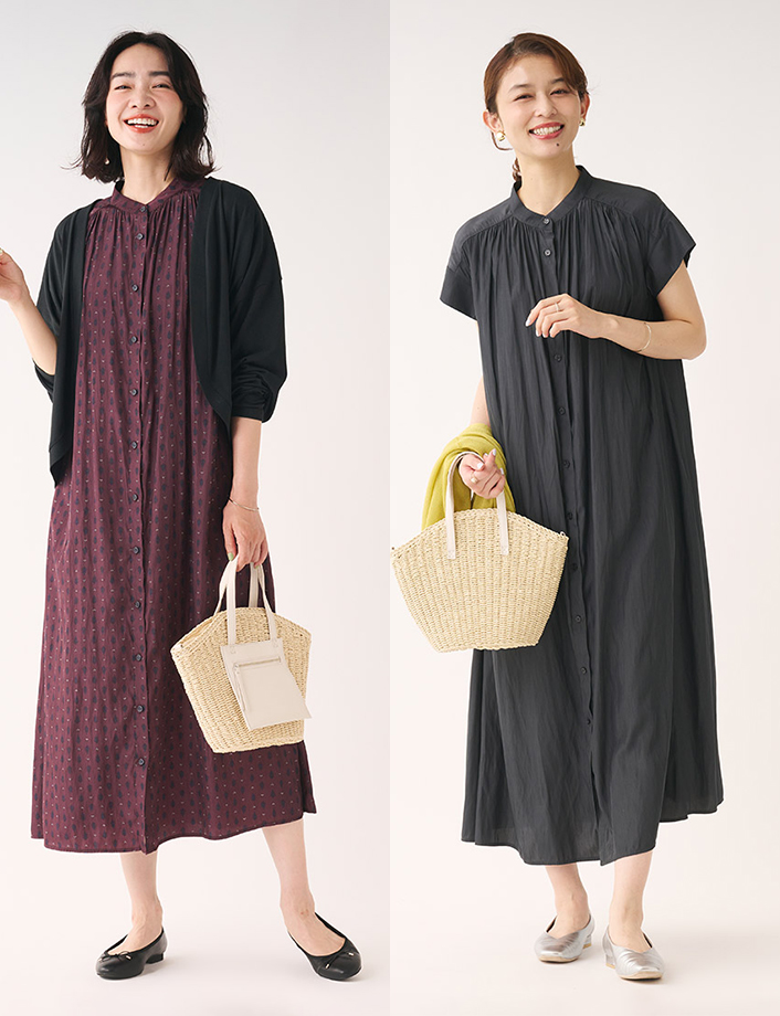 プロバンス＆無地ギャザーワンピース