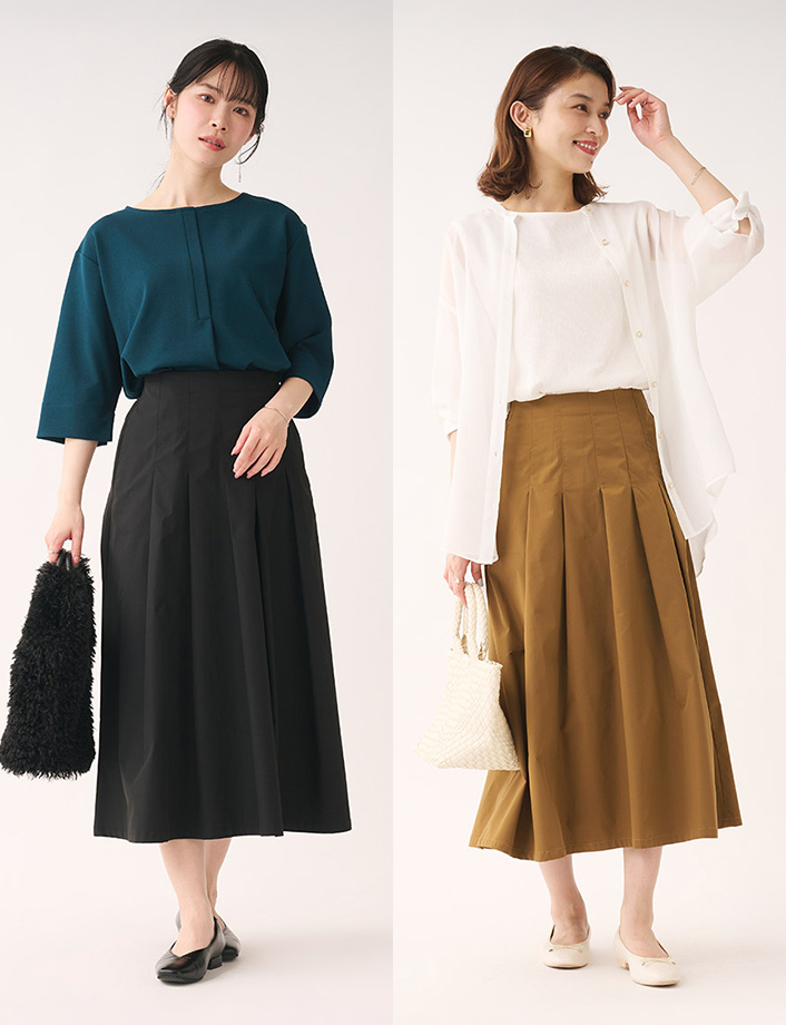 【すごナノ撥水】ピンタックタフタスカート