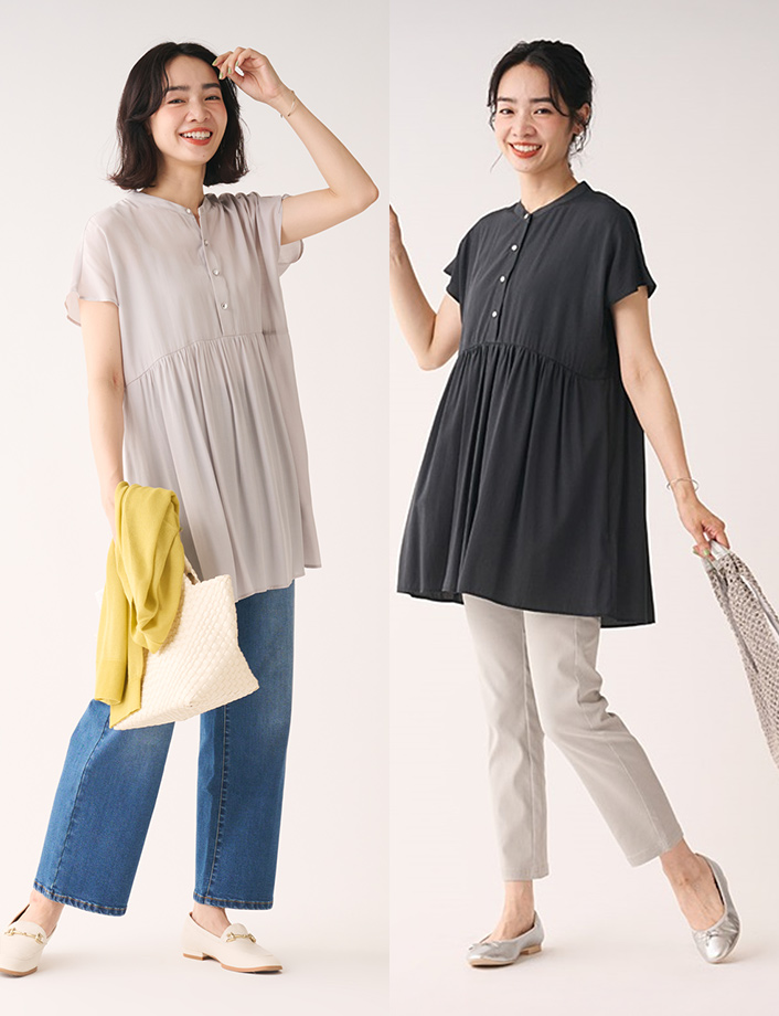 【すごナノ撥水】フレンチスリーブペプラムチュニック