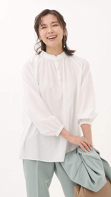 【すごナノ撥水】ボウタイ付3WAYﾌリルブラウス