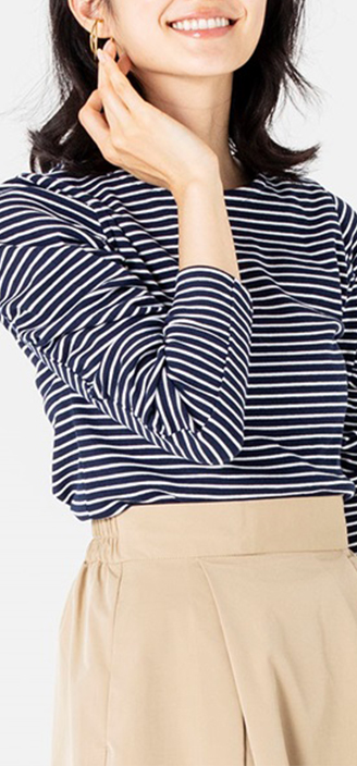 ギャザースリーブボーダーＴシャツ