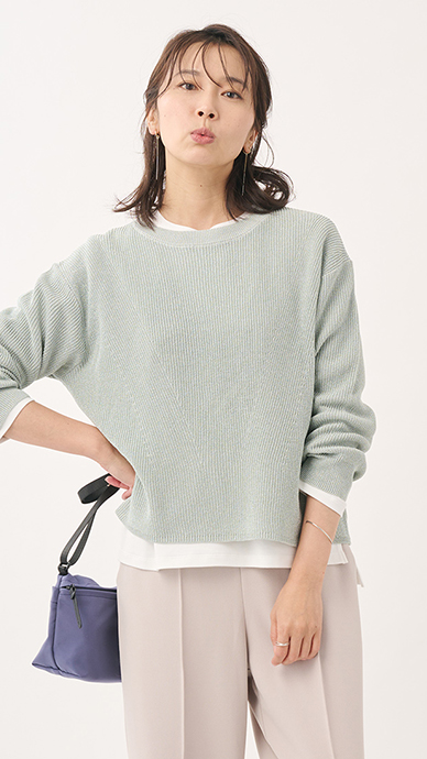 片畦編柄ラメニットトップス