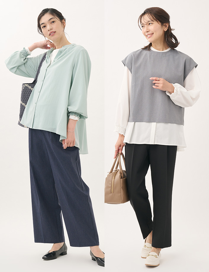 【すごナノ撥水】バンドカラーフレアシャツ