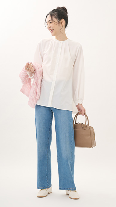 【すごナノ撥水】バンドカラーフレアシャツ