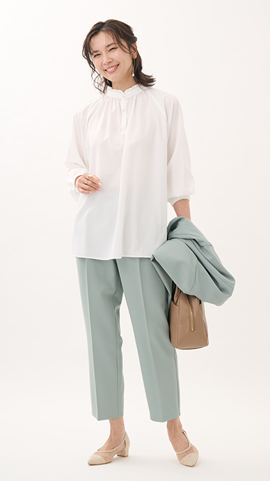 【すごナノ撥水】ボウタイ付3WAYフリルブラウス