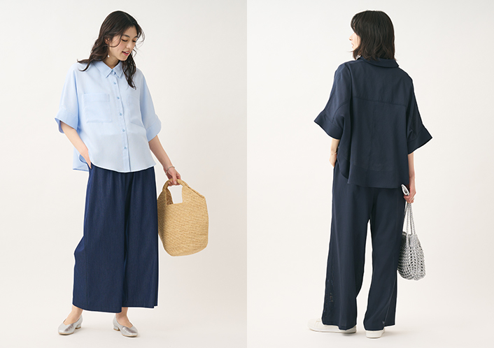 【すごナノ撥水】シアーリネンライク5分袖シャツ