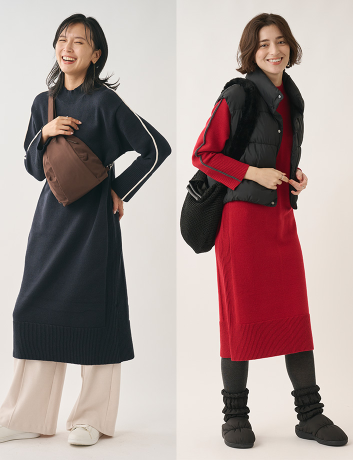 タフニット配色ワンピース