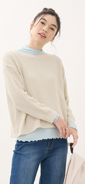 片畦編柄ラメニットトップス