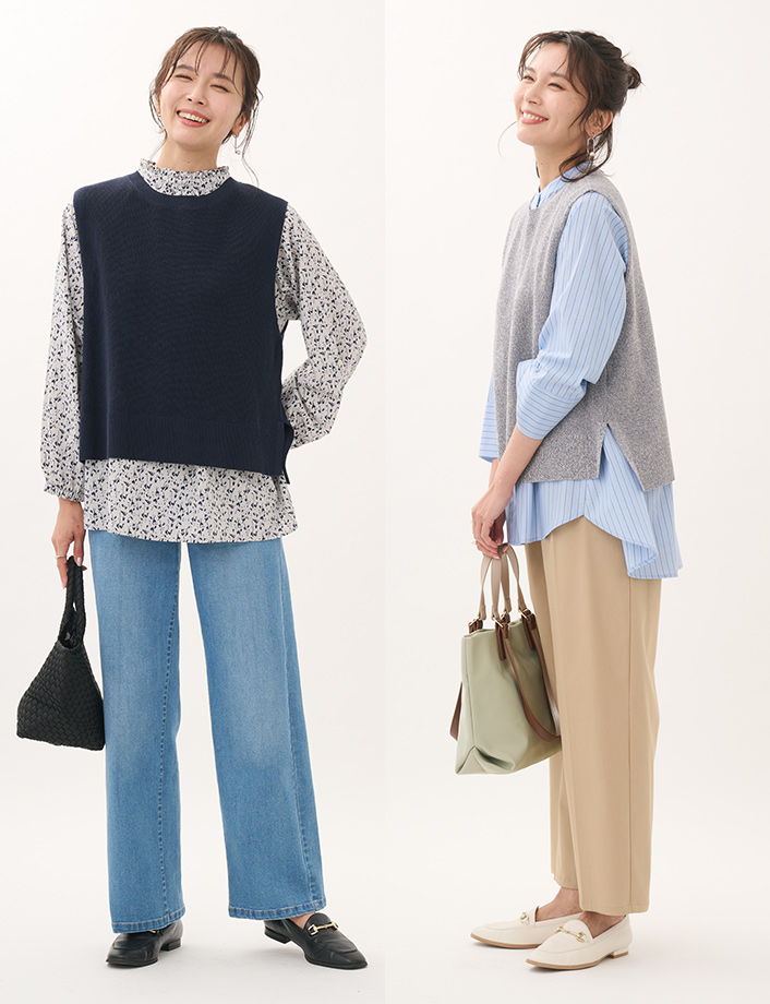 リネンタッチクルーネックニットベスト