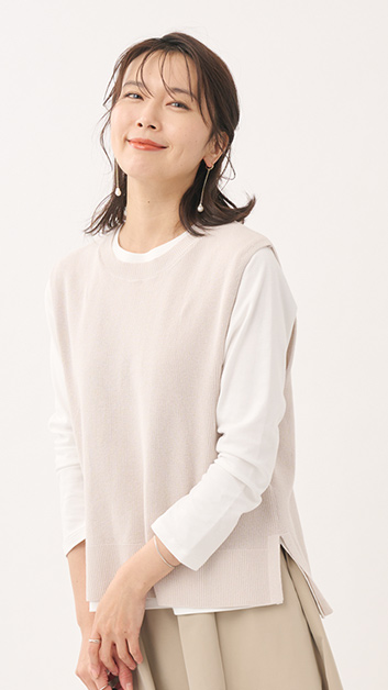 リネンタッチクルーネックニットベスト