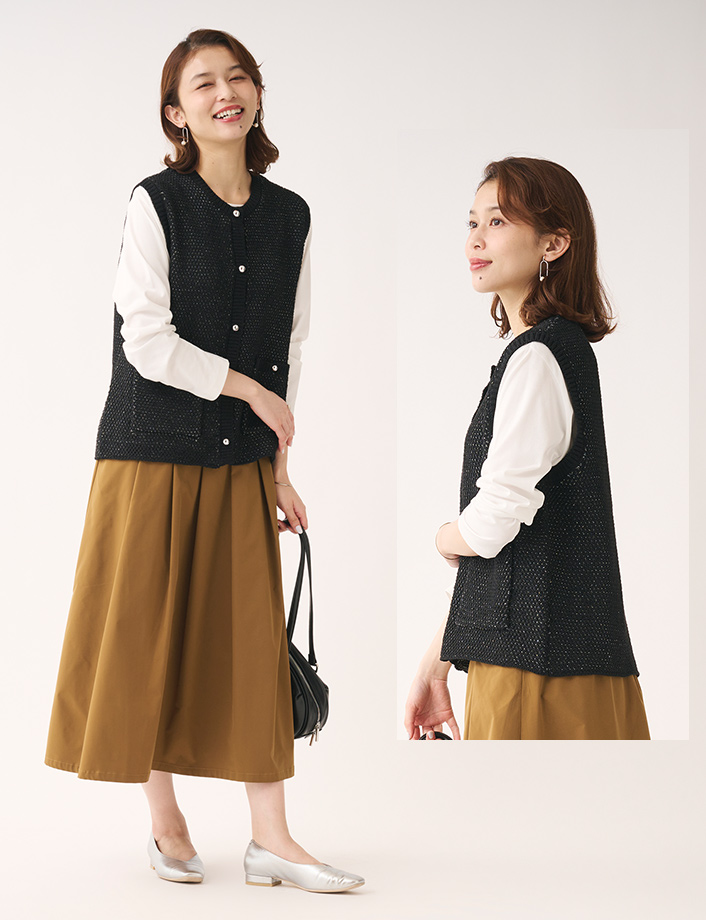 ラメジャガードニットベスト