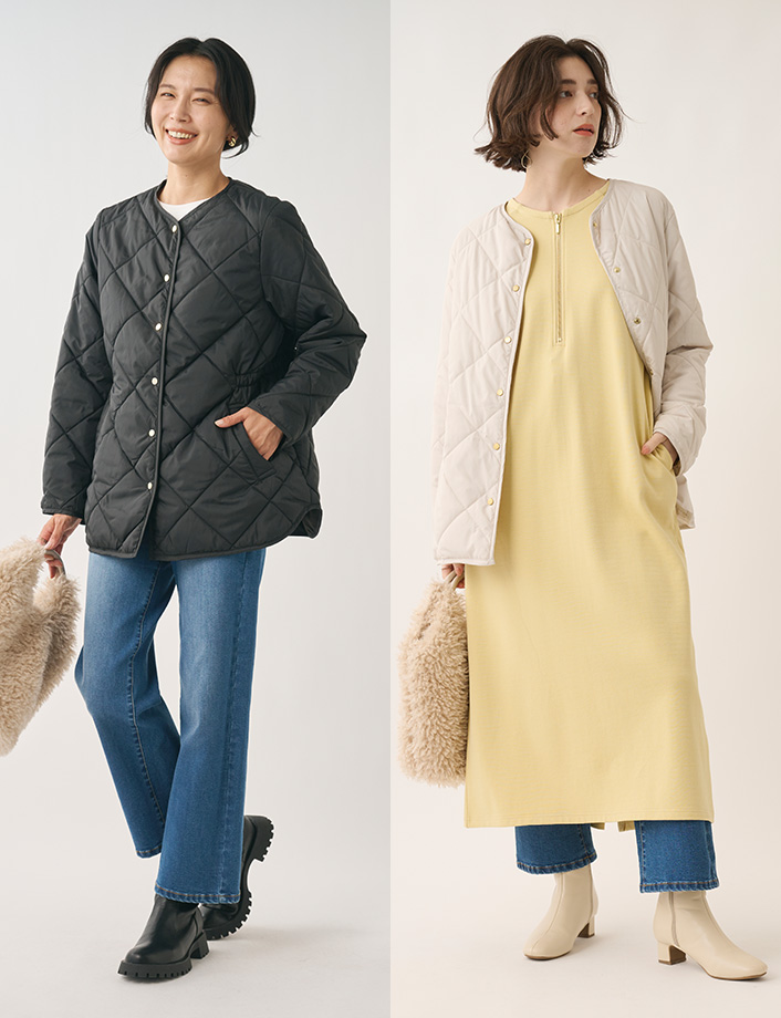 【すごナノ撥水】マフラー付きキルトハーフジャケット