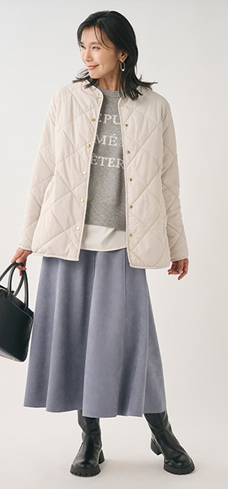 【すごナノ撥水】マフラー付きキルトハーフジャケット