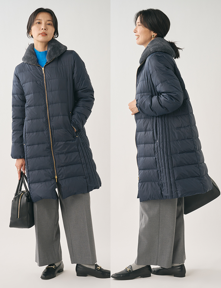 フェイクファーコンビパネルダウンコート