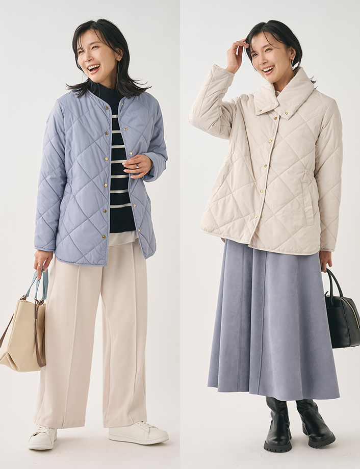 【すごナノ撥水】マフラー付きキルトハーフジャケット