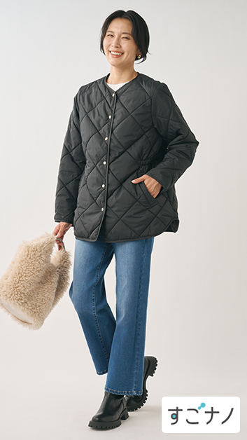 【すごナノ撥水】マフラー付きキルトハーフジャケット