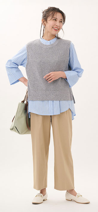 美ストレッチデニムライクタックワイドパンツ