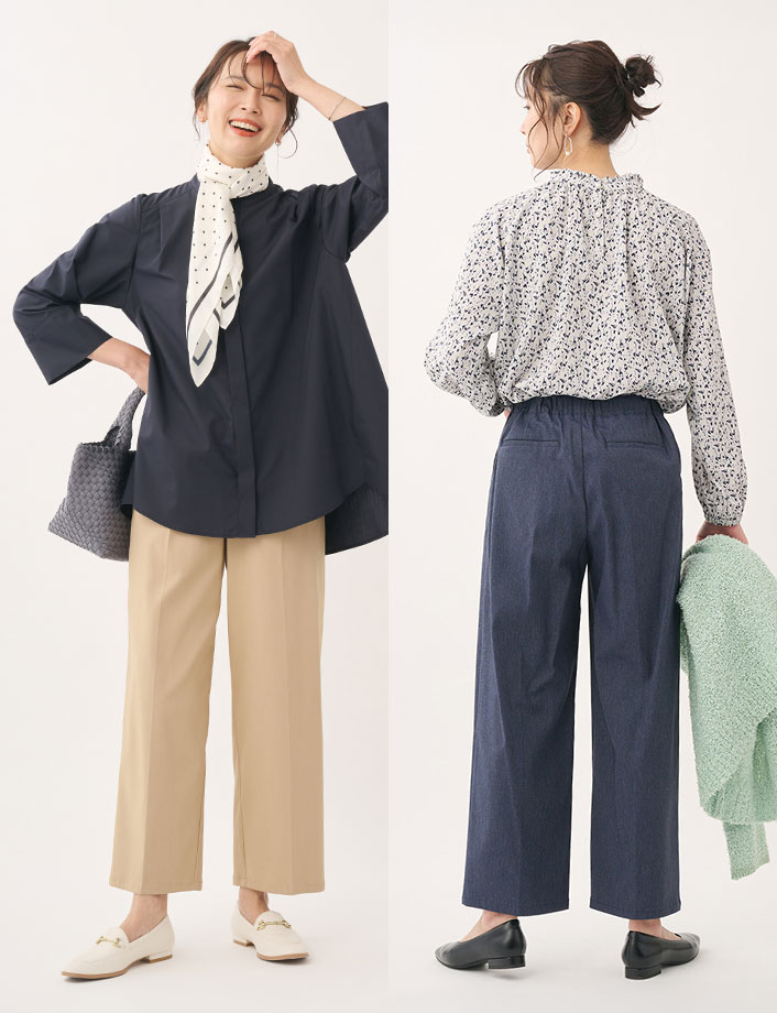 美ストレッチデニムライクタックワイドパンツ