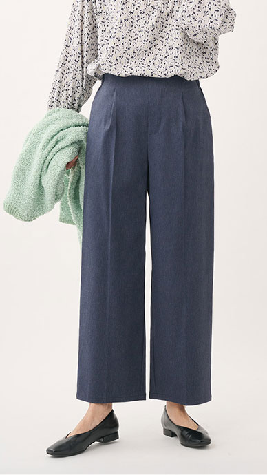 美ストレッチデニムライクタックワイドパンツ