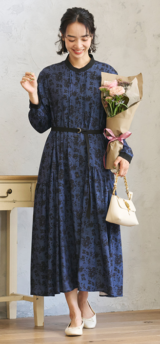 フラワープリントシャツワンピース