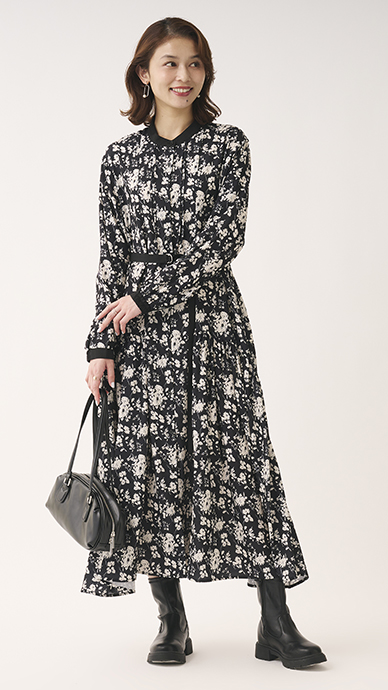 フラワープリントシャツワンピース