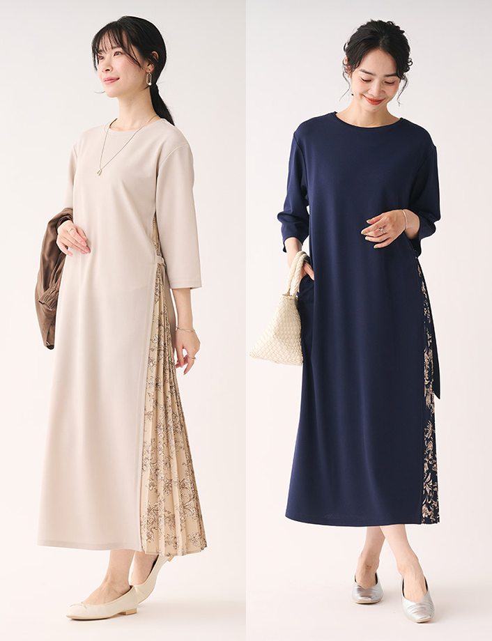  サイドプリーツポンチワンピース